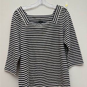 Talbots Plus 1X Navy White Stripe Knit Top 3/4 Sleeve Square Neck